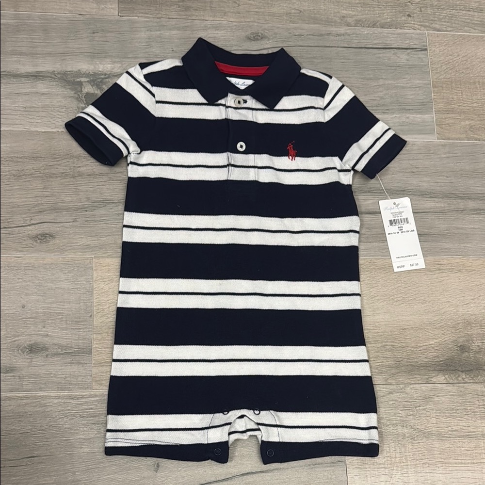 Ralph Lauren Striped Romper in Navy and White 12 Months
